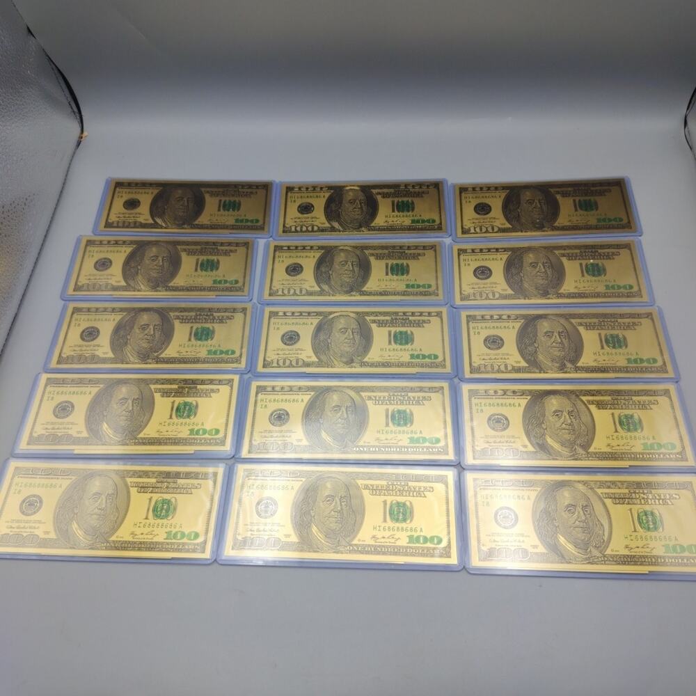 15 24K Gold Plated Foil $100 Dollar Bills New Style